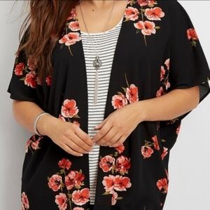 Maurices Floral Black Kimono with Red Accents